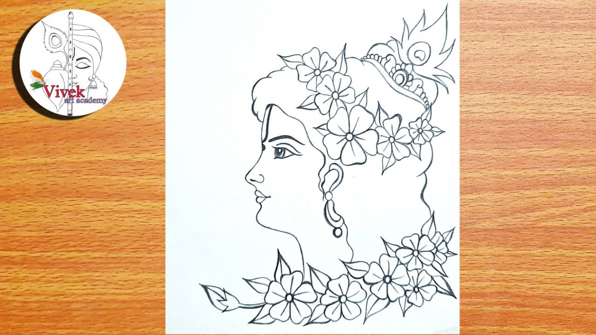 How to Draw Lord Krishna with Flowers  Easy Lord Krishna Drawing Step by  Step