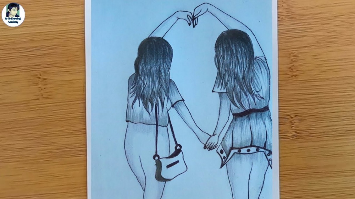 How to Draw Two Best Friends Holding Hands - Step by Step  Best friends ❤  pencil Sketch Tutorial