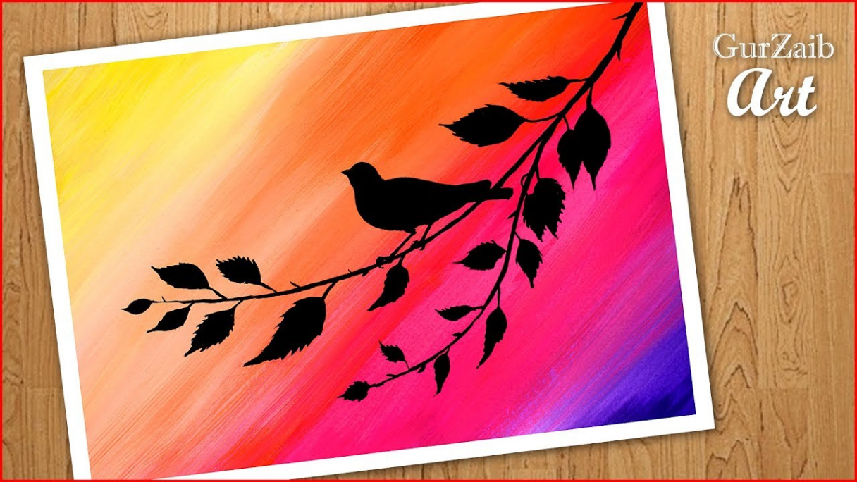 How to paint simple painting of bird sitting on branch  poster colors  step by step - easy drawing