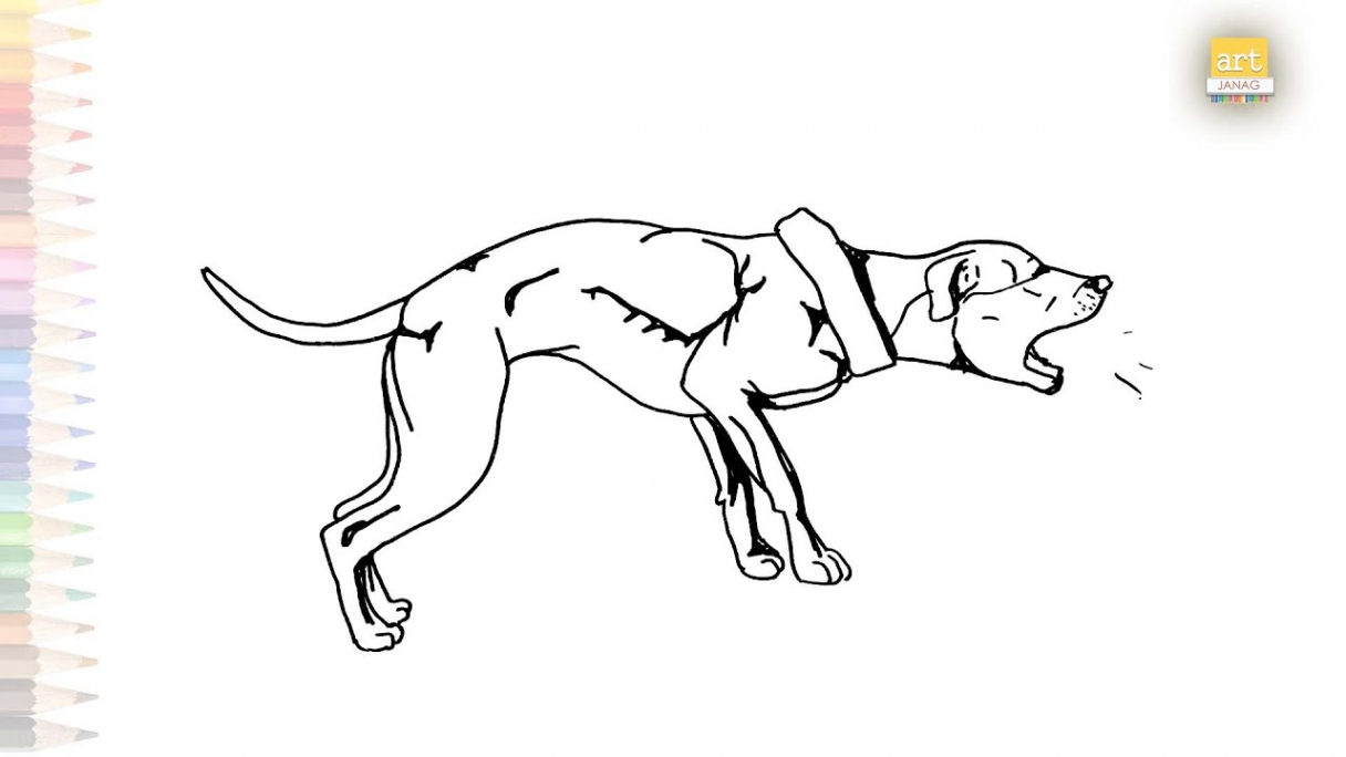 Hungry barking dog drawing  Dog outline sketches  How to draw barking dog  step by step #artjanag