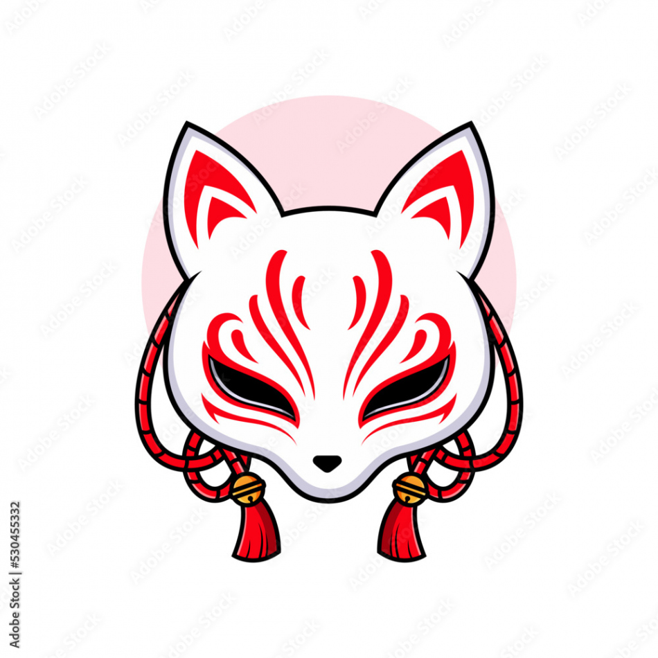 Kitsune fox mask icon, traditional Japanese symbol