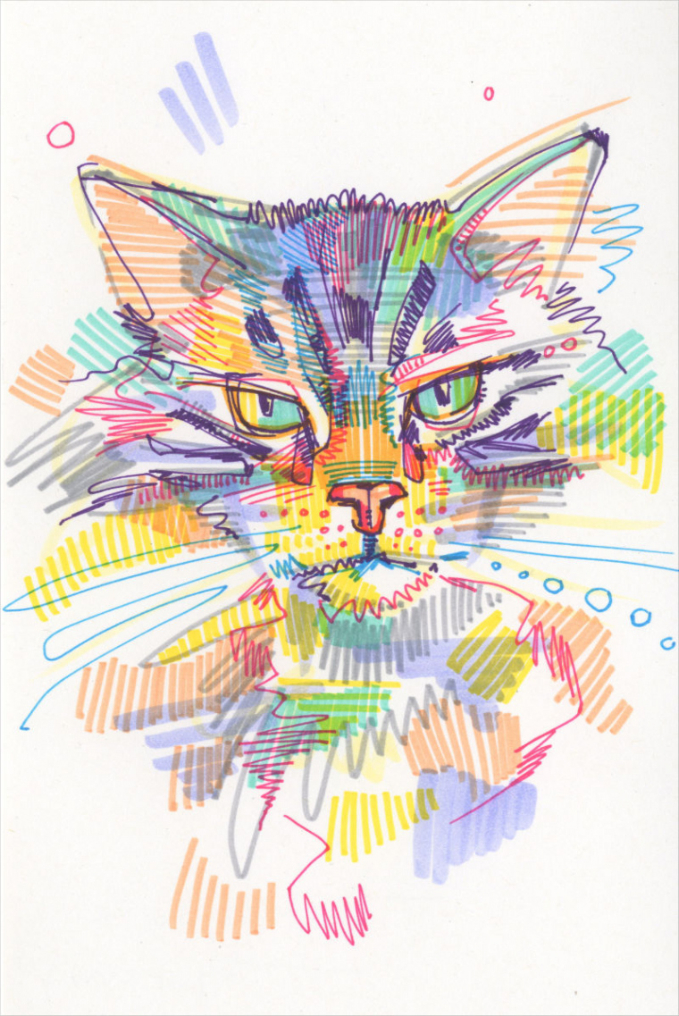 Marker on Paper Drawing Cat by French-American Illustrator Gwenn