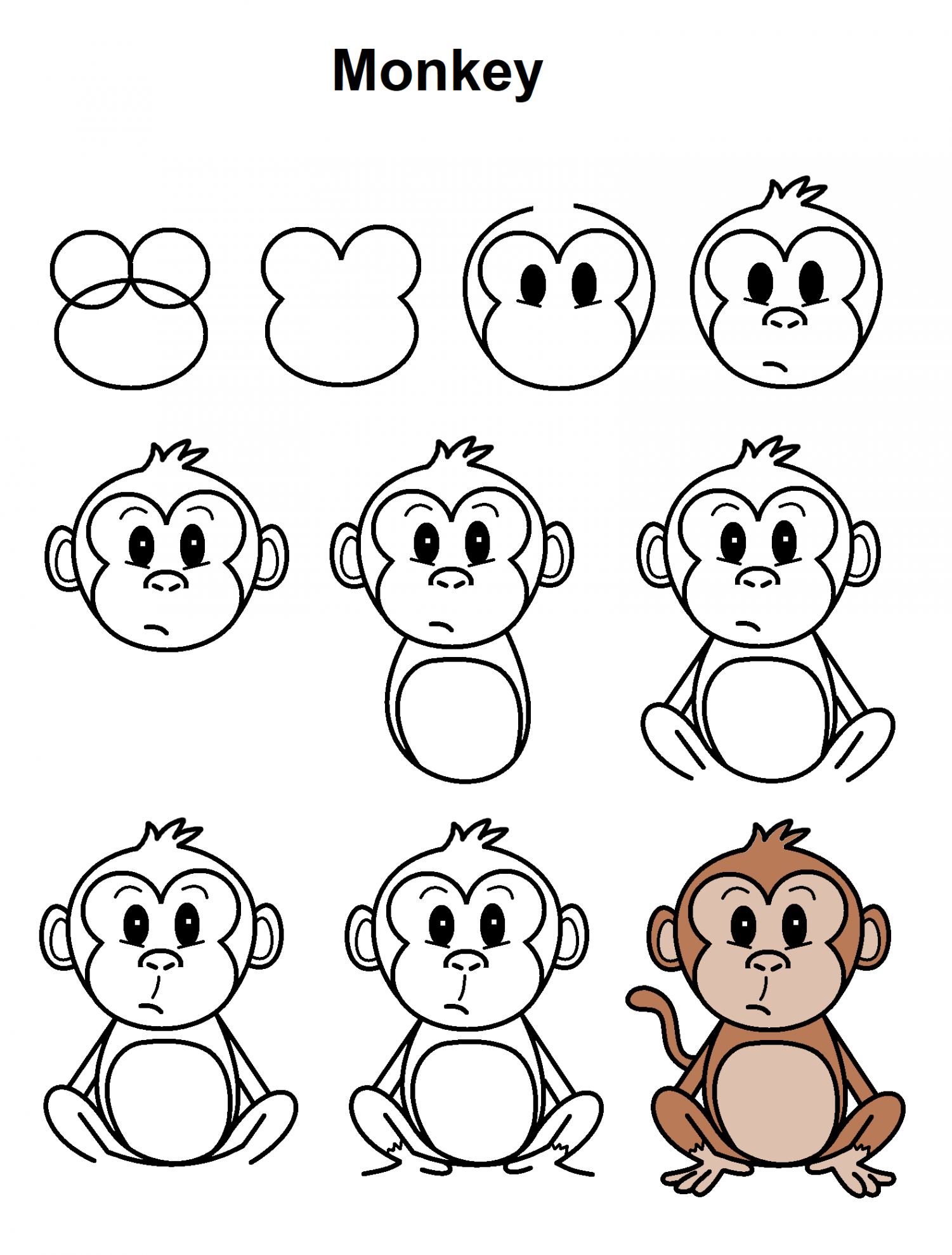 Monkey  Easy cartoon drawings, Monkey drawing, Cute easy drawings