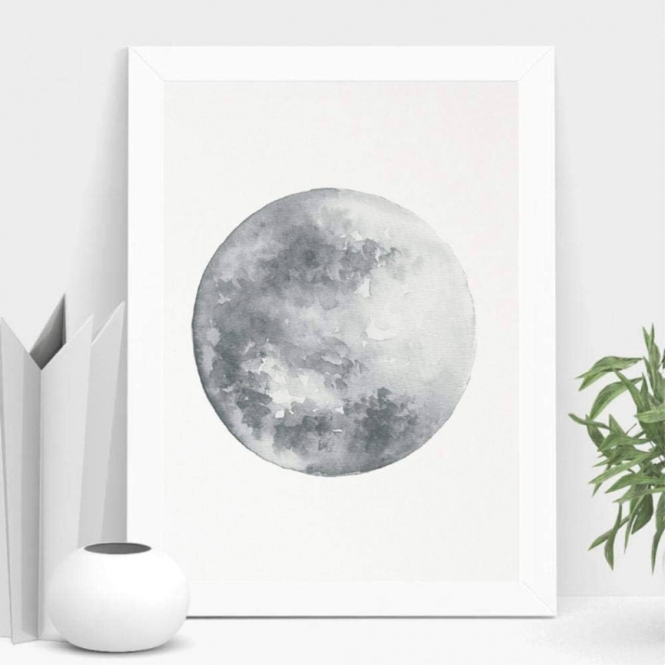 Moon Phase Print Grey Moon Poster Moon Watercolour Art Canvas