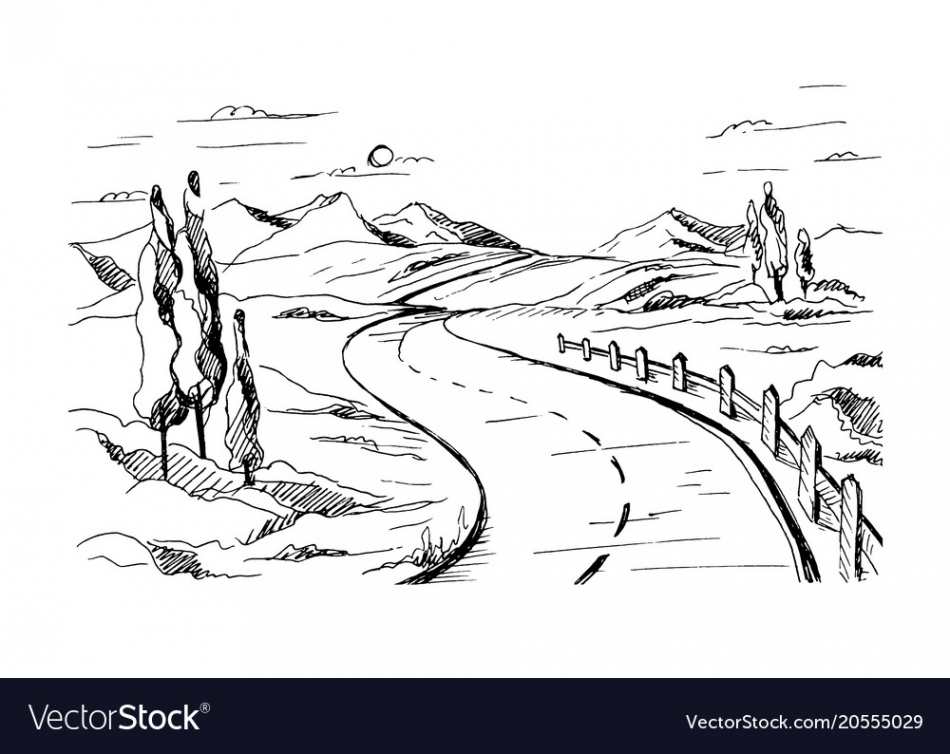 Mountain road sketch Royalty Free Vector Image