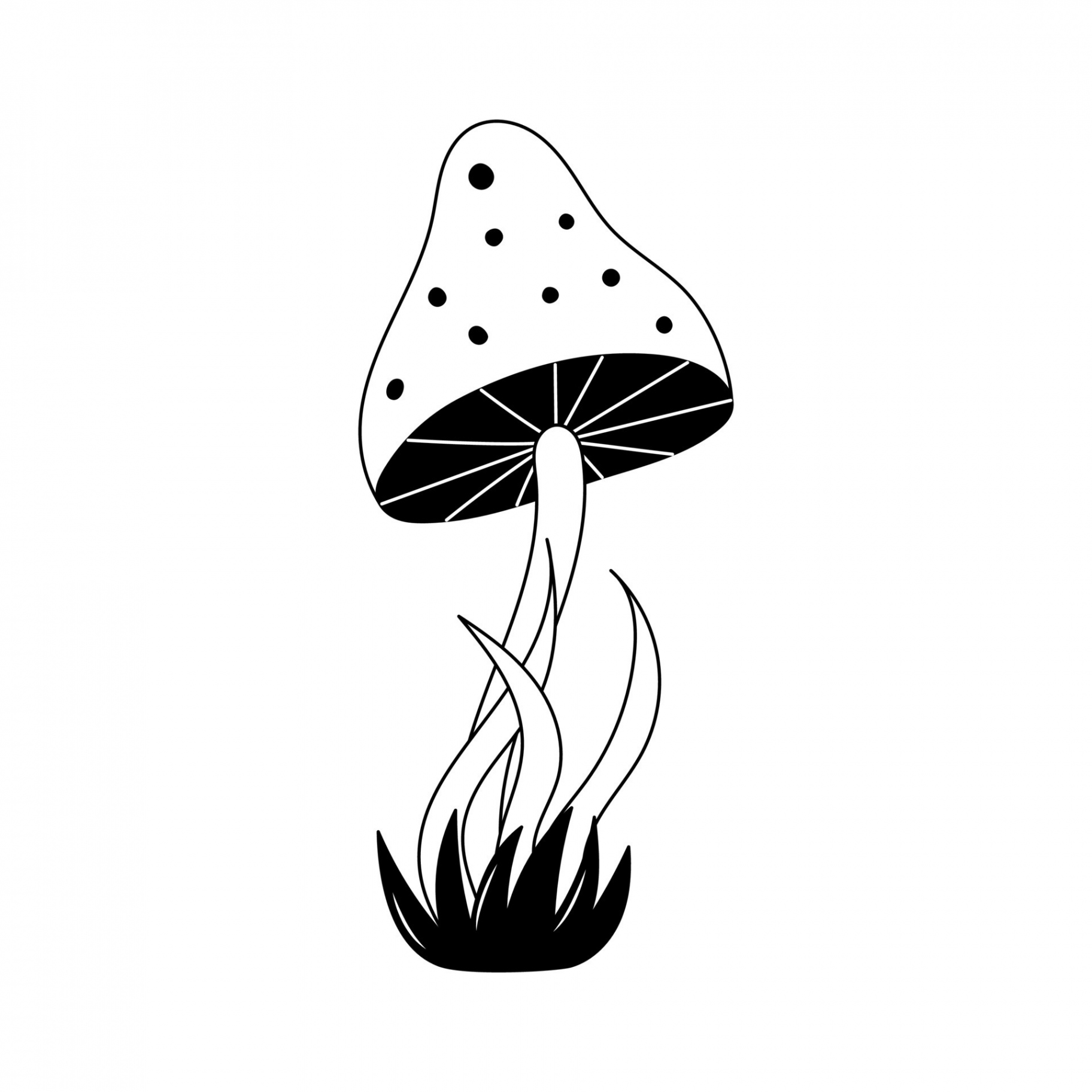 Mushroom tattoo in yk, s, 000s style