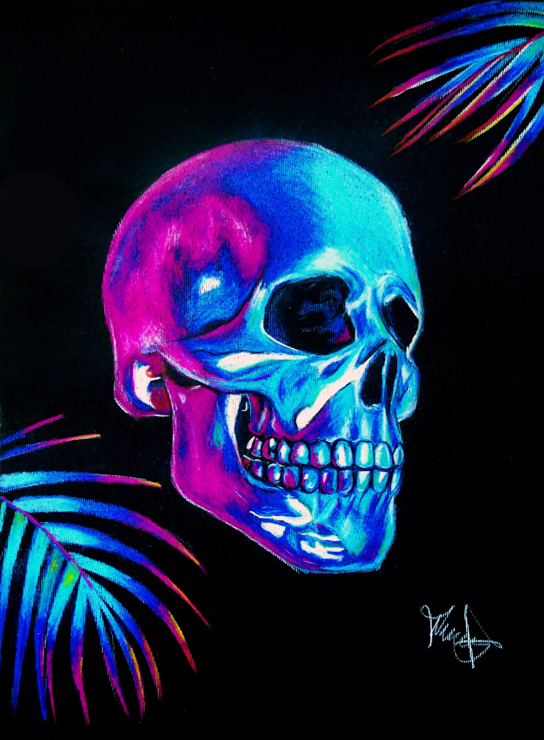 Neon skull drawing  Skull drawing, Painting, Paint by number