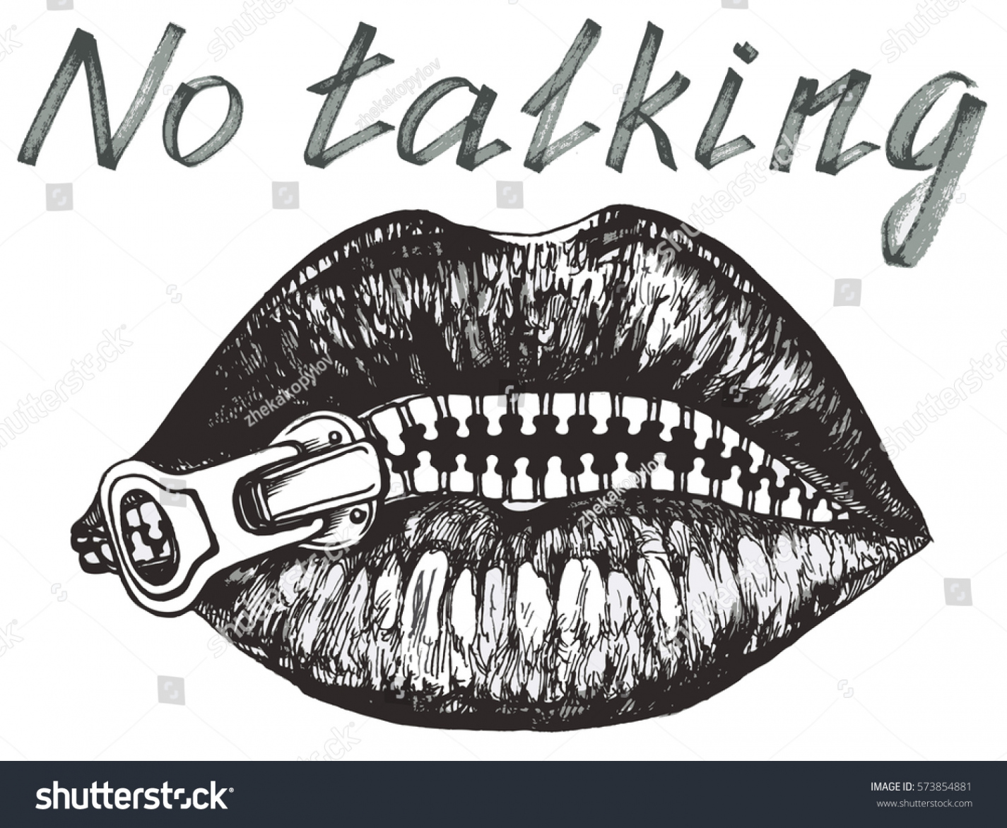 No Talking Her Lips Closed Zipper Stock Vector (Royalty Free