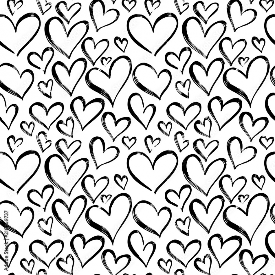 Pattern of hearts hand drawn vector sketch