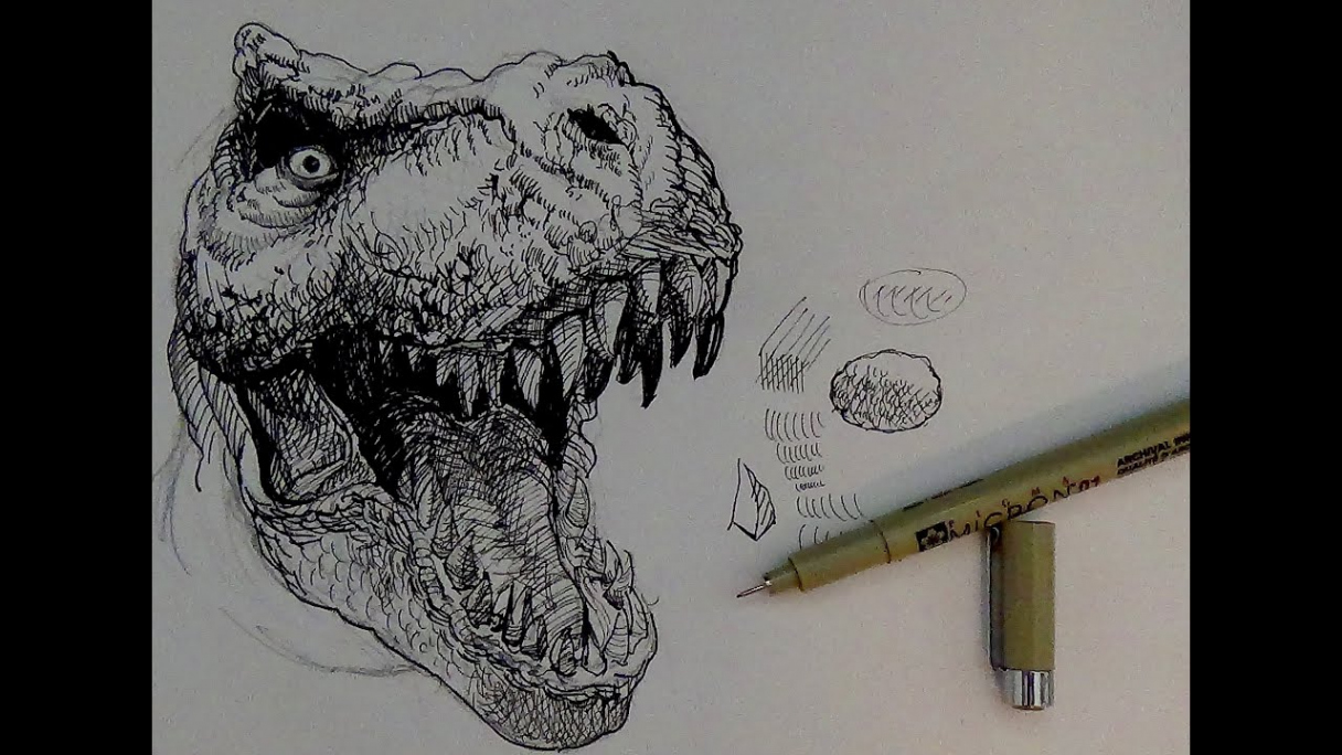 Pen and Ink Drawing Tutorials  How to draw a T-rex Dinosaur