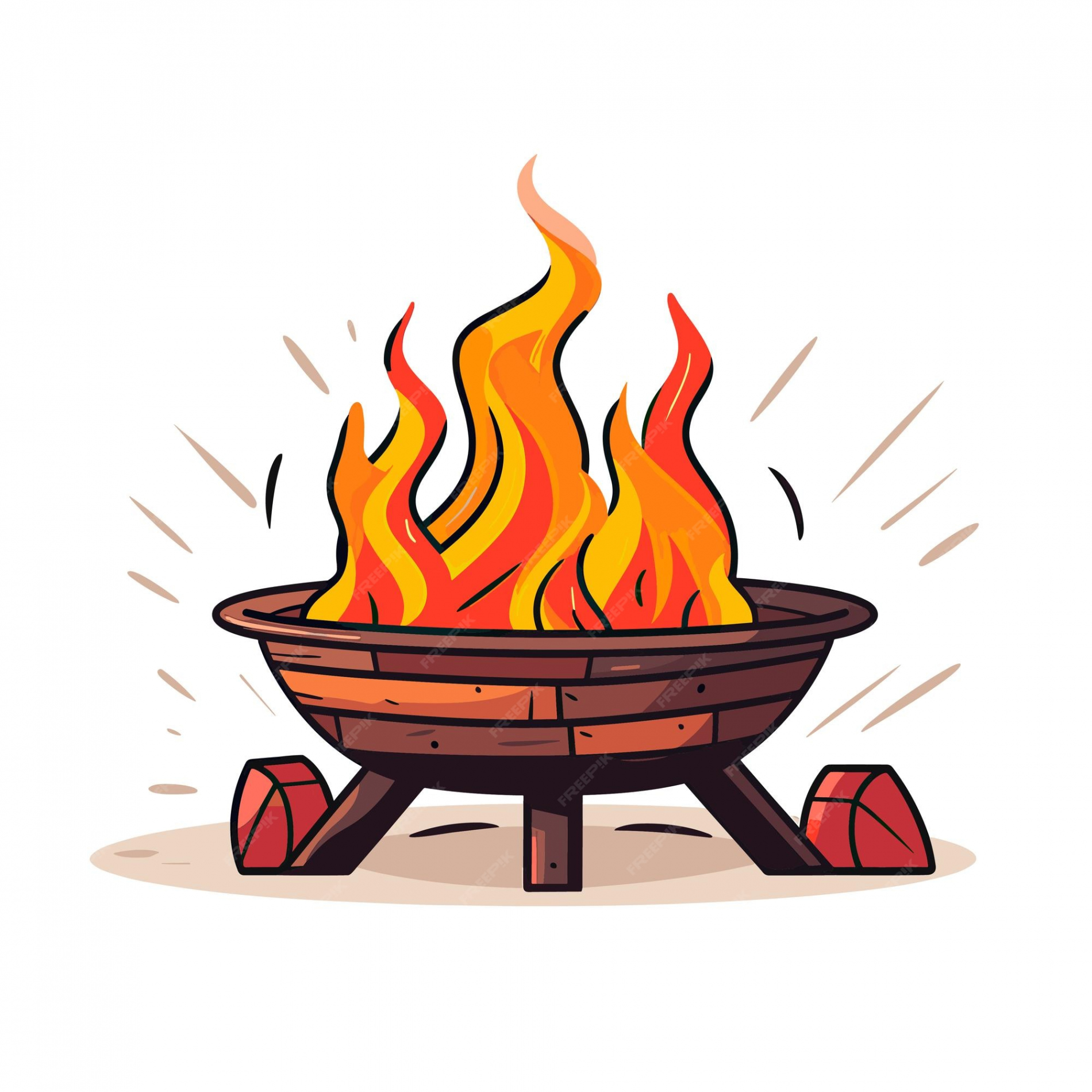 Premium Vector  A cartoon drawing of a pot of fire with a fire in it.