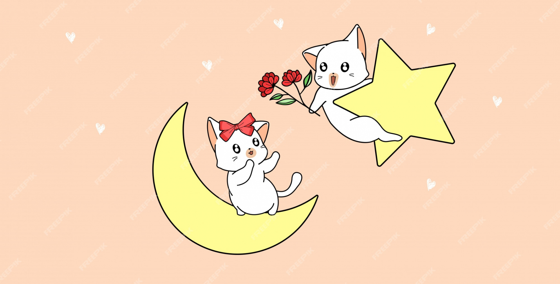 Premium Vector  Cat is giving flower to the other cat on star and