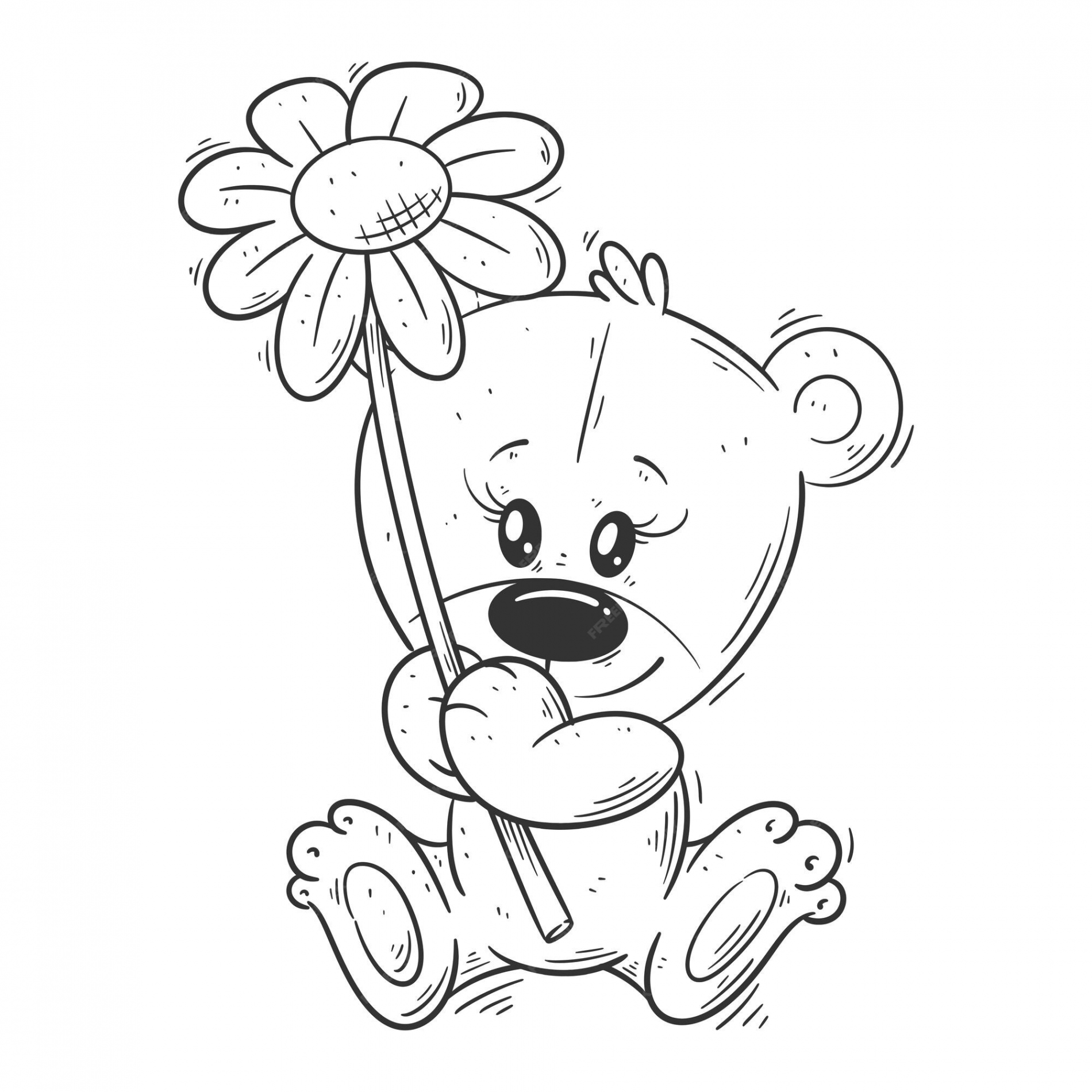 Premium Vector  Cute bear holding flowers for coloring