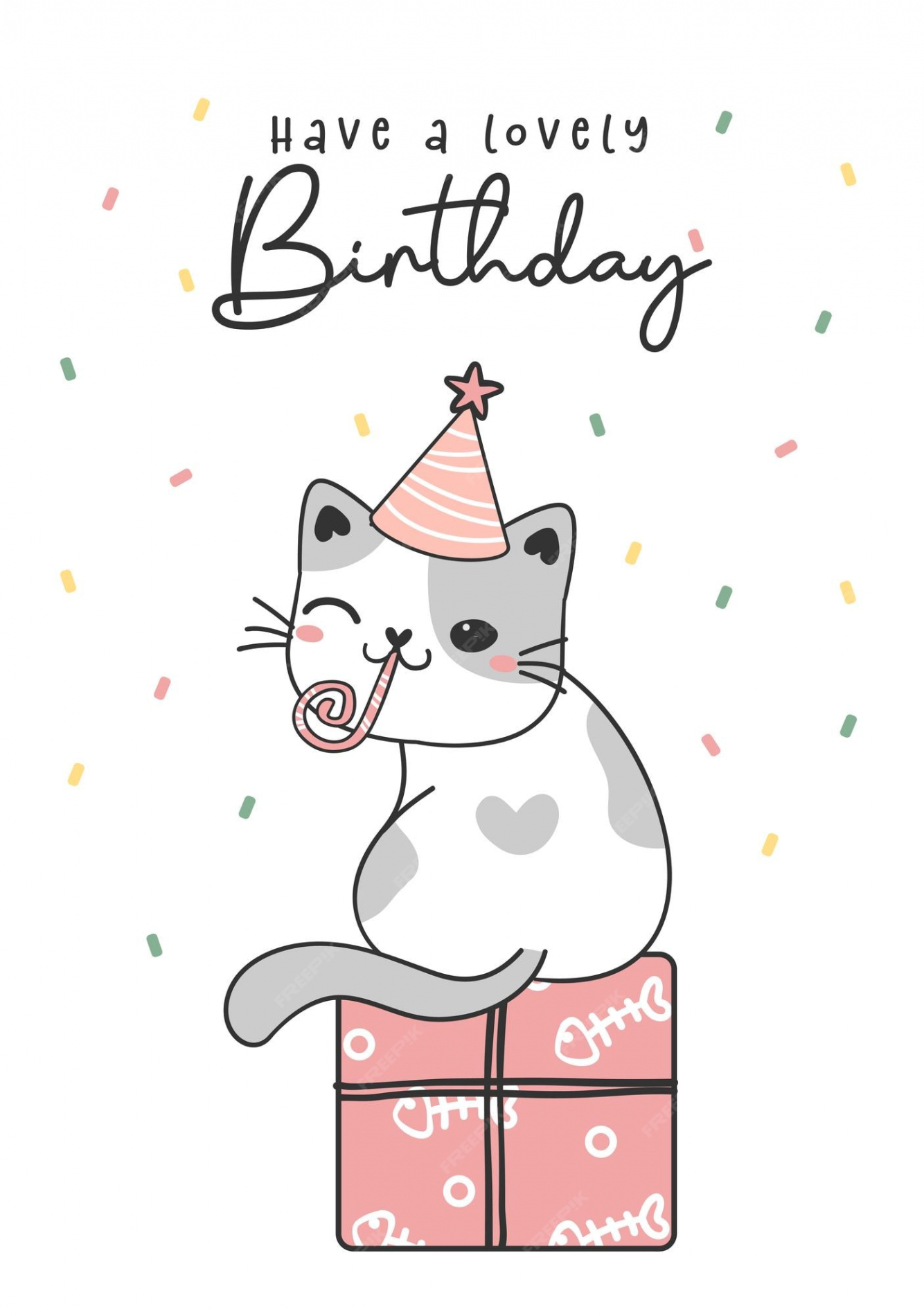 Premium Vector  Happy birthday cat greeting card cute sweet gray