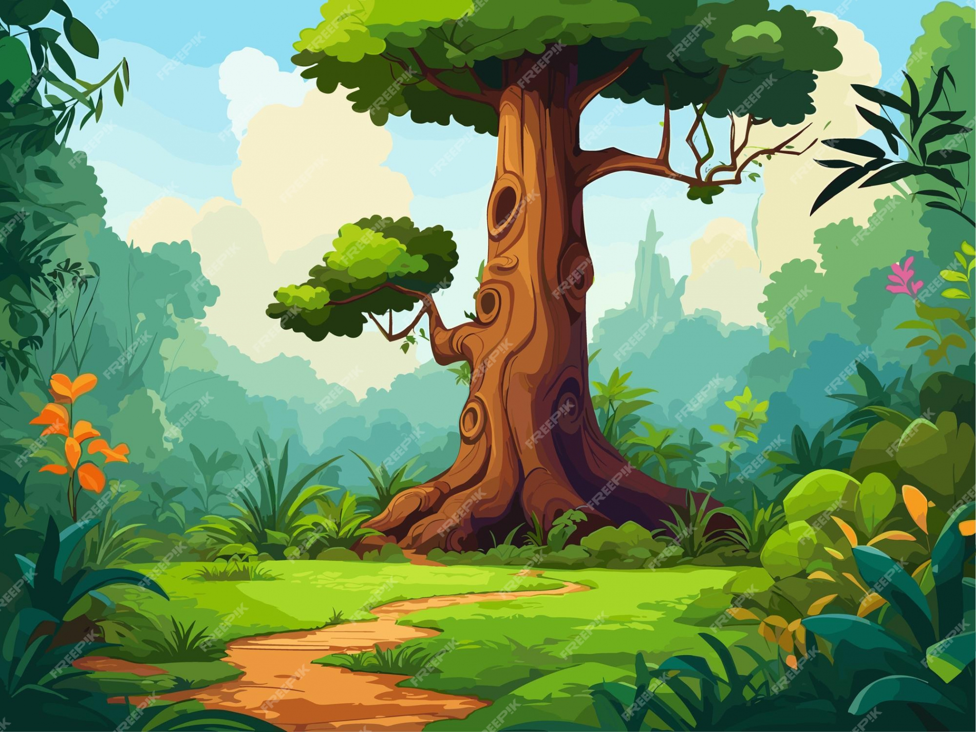 Premium Vector  Wild background forest illustration with cartoon