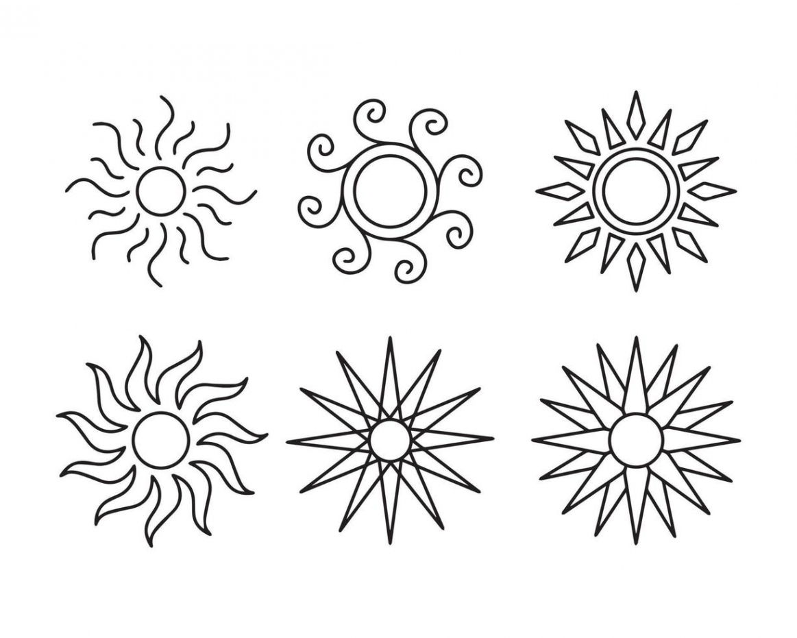 set of the minimalist sun illustrations in an outline style