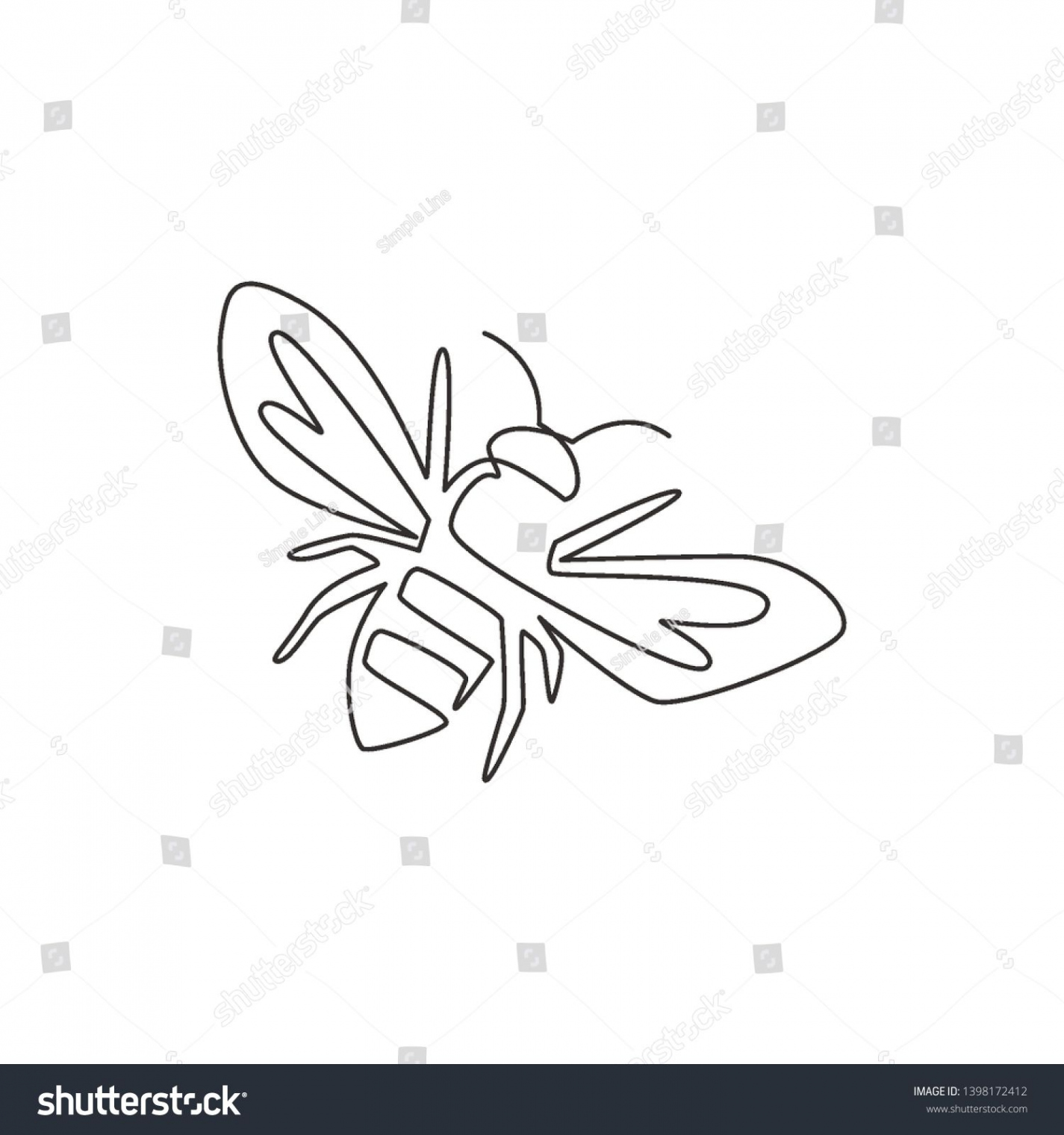 Single Continuous Line Drawing Decorative Bee Stock Vector