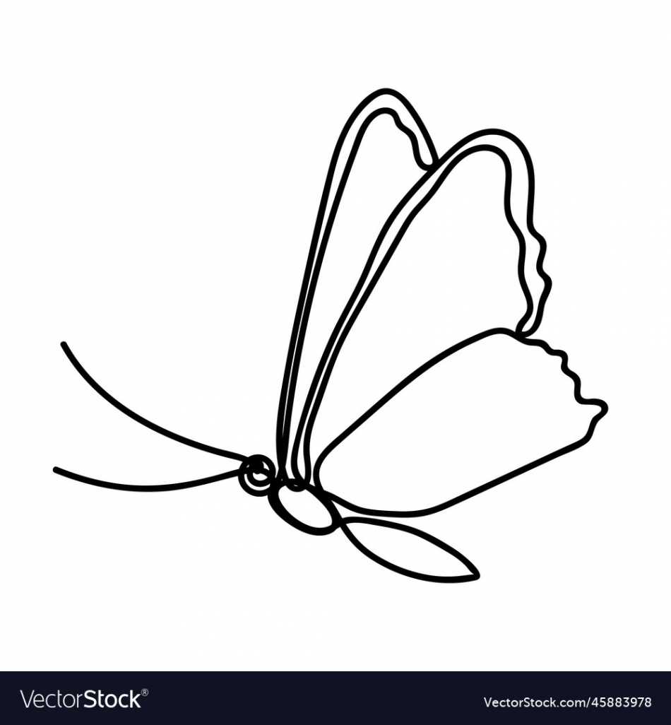 Single continuous line drawing of flying butterfly