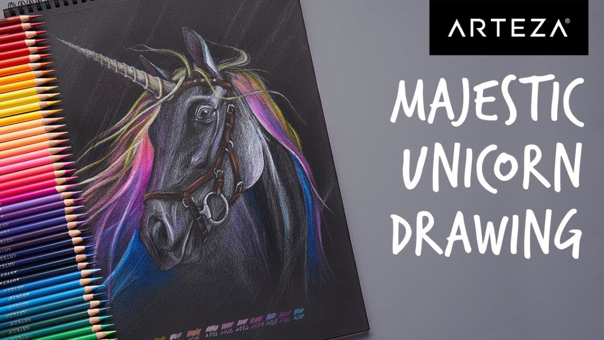 Stunning Unicorn Drawing - Colored Pencil Art on Black Sketch Paper