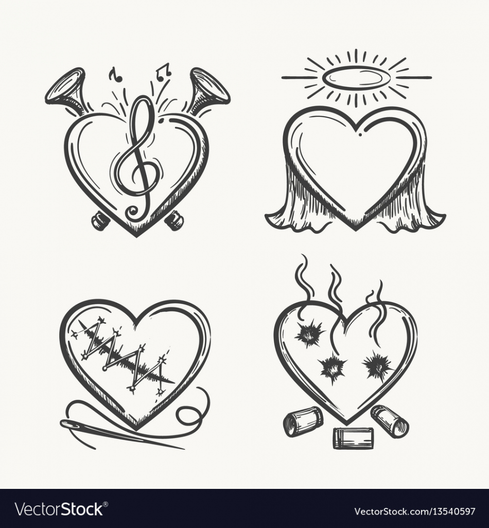 Tattoo hearts hand drawn heart icons Royalty Free Vector