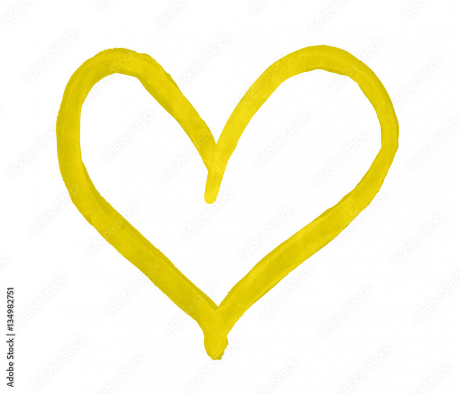 The outline of the yellow heart drawn with paint on white