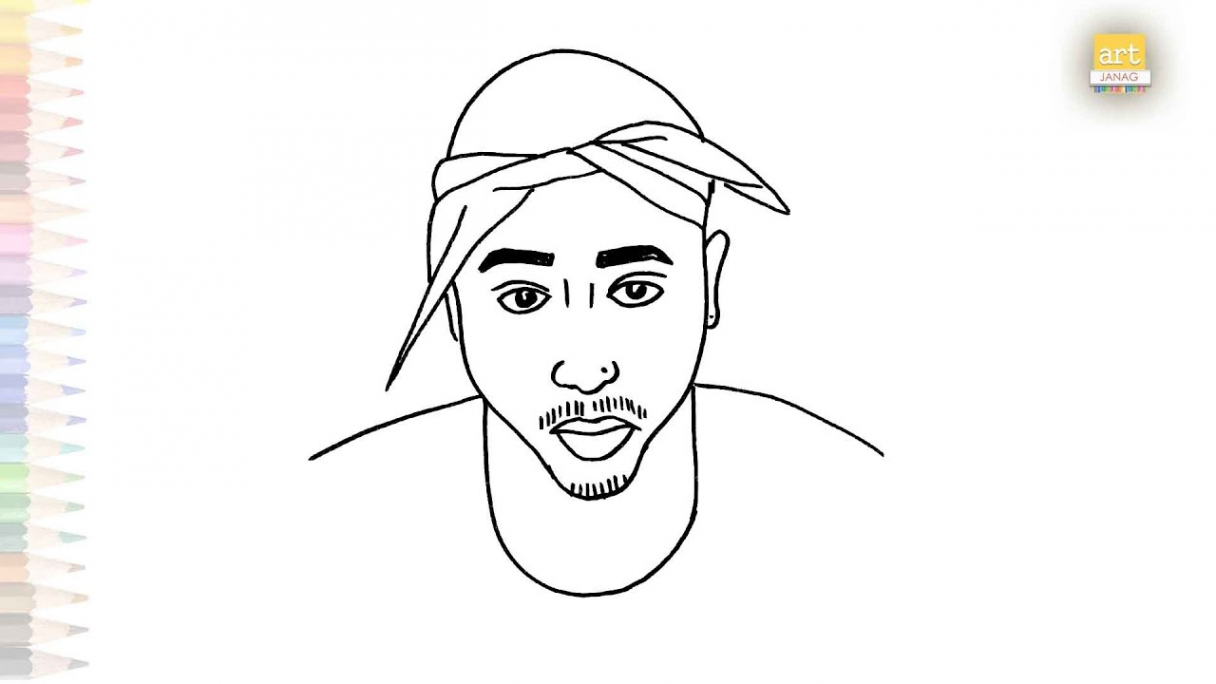 Tupac Shakur easy outline sketch  Portrait easy drawings  How to draw  Tupac Shakur very easy