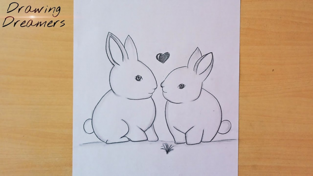 Two Bunny In Love Pencil Drawing  Rabbit Drawing