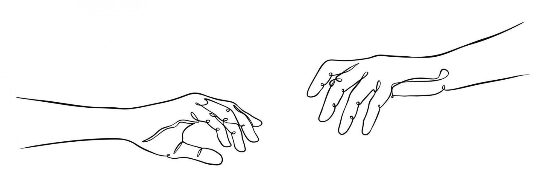 two hands reaching out one line vector illustration  Vector