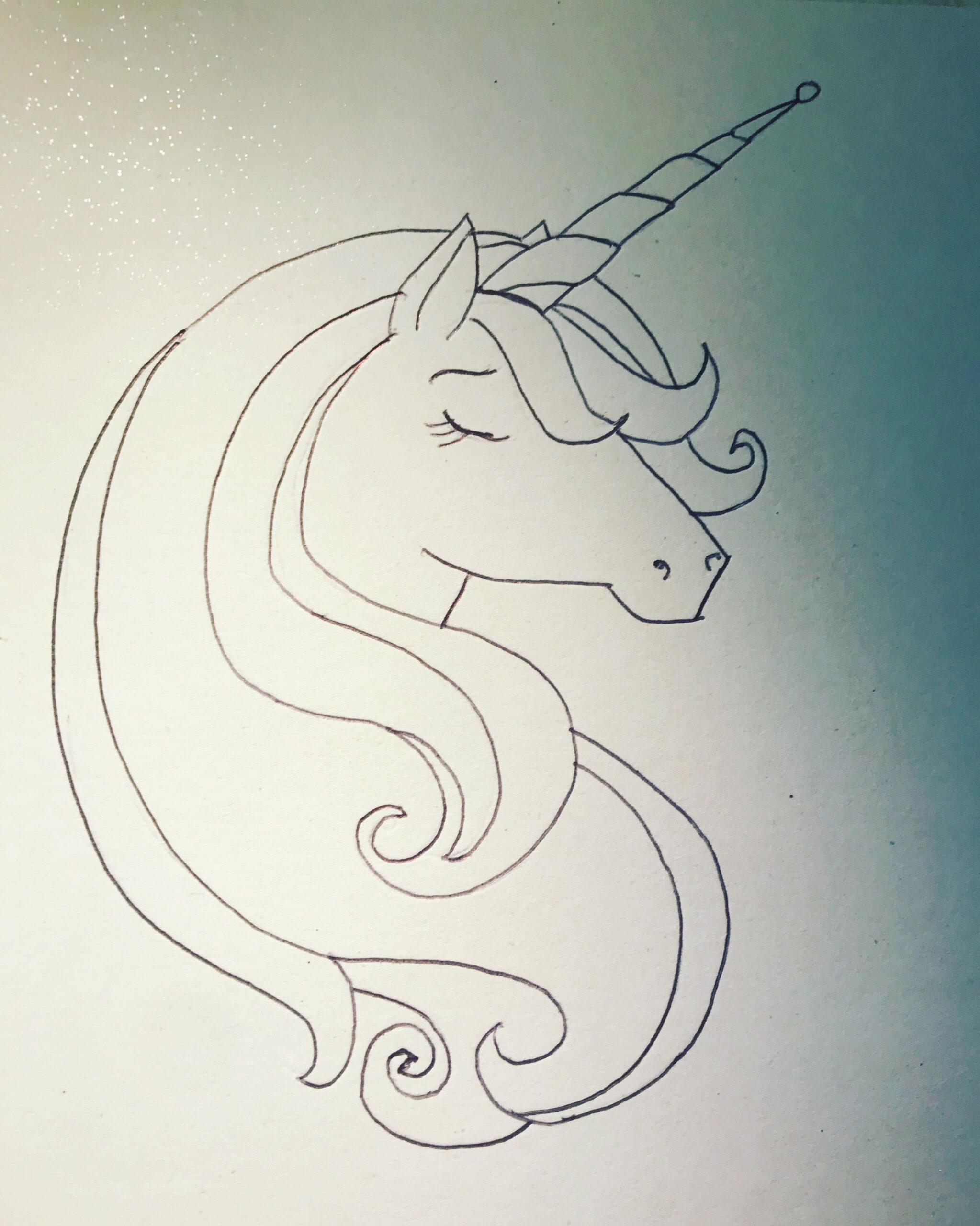 Unicorn drawing which formed the basis of my sequinned unicorn