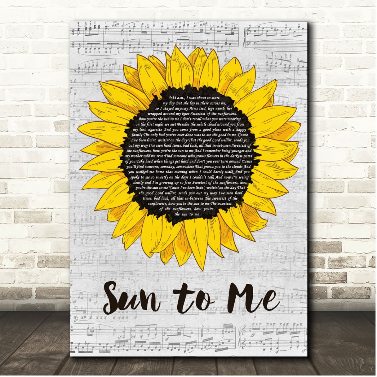 Zach Bryan Sun to Me Script Sunflower Song Lyric Print