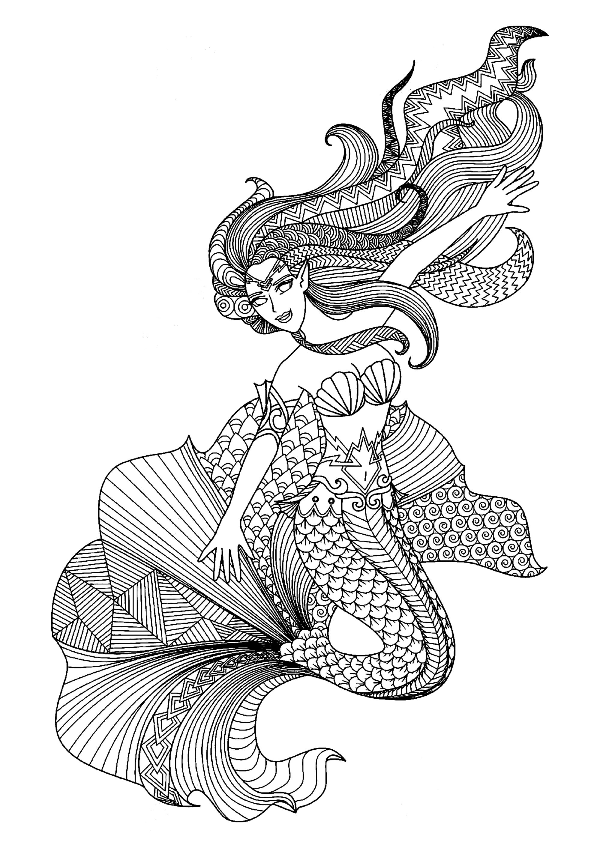 60 Printable Realistic Mermaid Coloring Pages 16