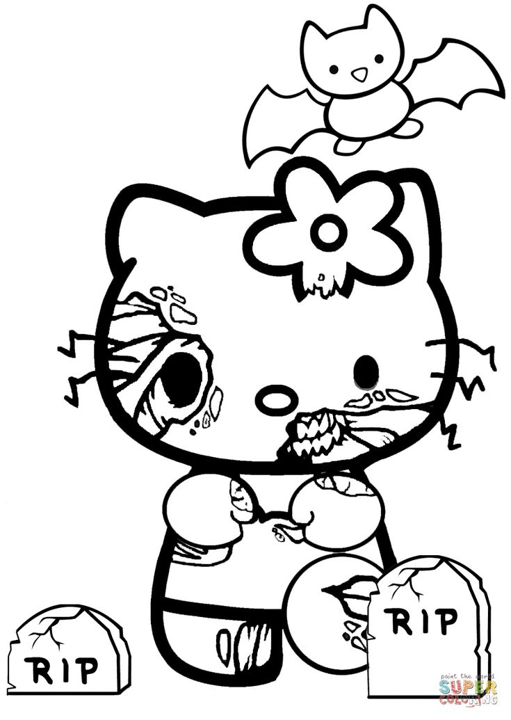 20 Zombie Hello Kitty Coloring